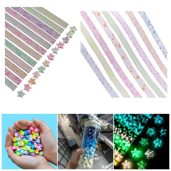 Tnobhg 2 Bags Origami Stars Paper Strips Glow in The Dark Lucky Star Origami Paper DIY Gift for Home Decoration