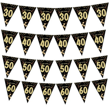 Tnobhg 2 Pcs Birthday Pennant Banner Party Decorations 18 21 30 40 50 60th Birthday Banner Triangle Flag Party Accessory Wedding Anniversary Party Decoration Supplies