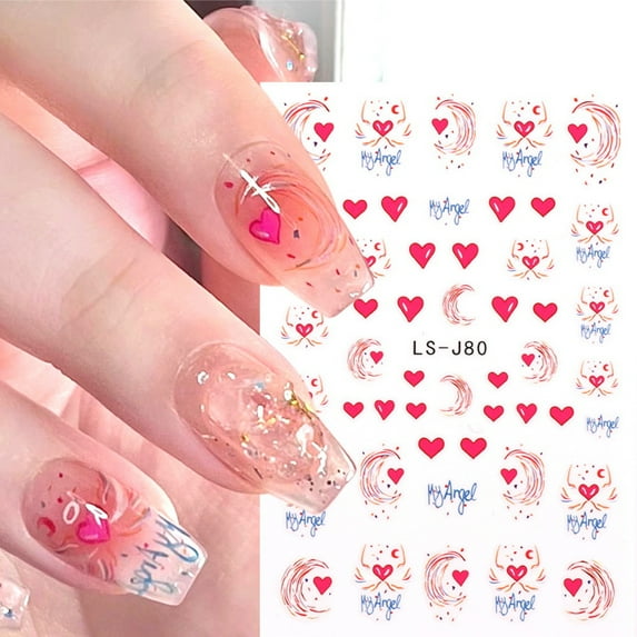 Tnobhg 2 Sheets Cute Love Heart Nail Art Stickers Sweet Style Ultra-thin Heart Decals DIY Manicure Adhesive Nail Decorations Nail Supplies