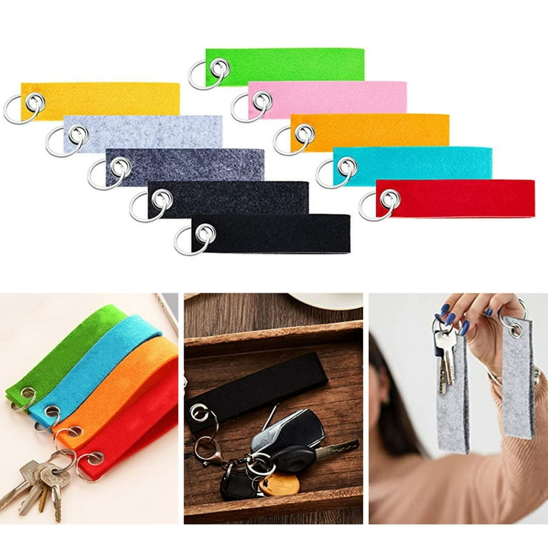 Tnobhg 20Pcs Felt Key Rings with Blank Tag Stainless Steel Ring