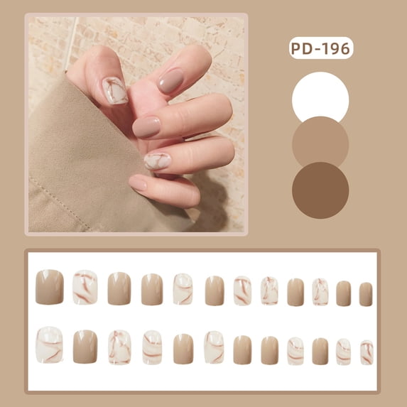 Tnobhg 24Pcs Press on Nails with Glue Elegant Marble Square Short Nail Extension Full Cover Women Fake Nails Kit Salon Home Use