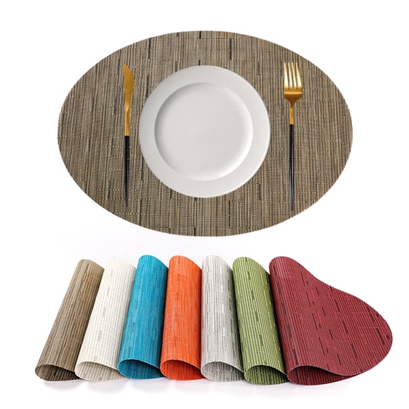 Tnobhg 2Pcs Bamboo Pattern Placemat Oval Anti-scald Heat-Resistant Non-slip Waterproof Heat Insulation PVC Dishwasher Safe Dining Table Decoration Pad Kitchen Supplies