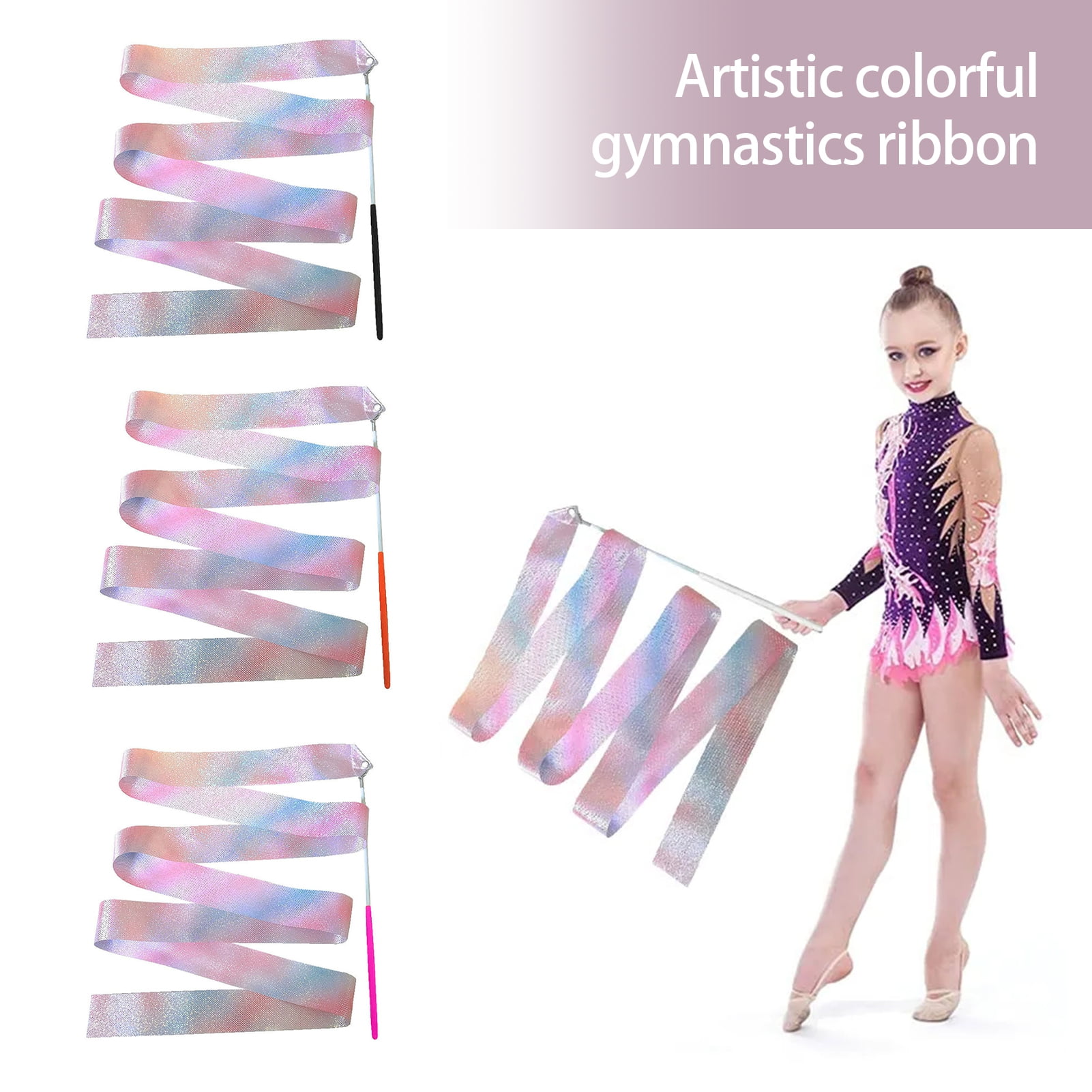 Tnobhg 2Pcs Gymnastic Ribbons Sparkling Extra Soft Smooth Flexible Comfortable Grip Dance