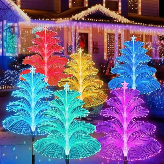 Tnobhg 2Pcs Waterproof Solar Christmas Tree Jellyfish Lights Heat-Resistant IP65 Waterproof 7 Color Changing LED Lights