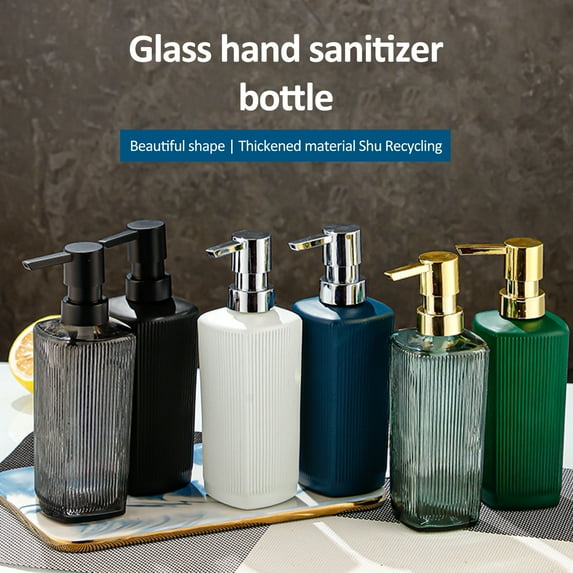 Tnobhg 350ML Glass Refillable Soap Dispenser Clear Press Portable Leak Proof Reusable Multifunctional Lotion Shampoo Mouthwash Cosmetic Refillable Bottle
