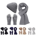thumbnail image 1 of Tnobhg 3Pcs/Set Unisex Winter Beanie Hat Long Scarf Gloves Set Solid Color Ribbed Texture Warm Knit Scarf Mittens Hat Set, 1 of 7