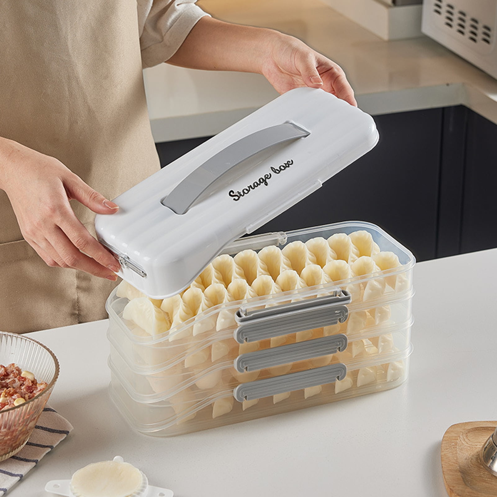 Tnobhg 4-layer Dumpling Box with Spoon & Mold Stackable Dumpling Case ...