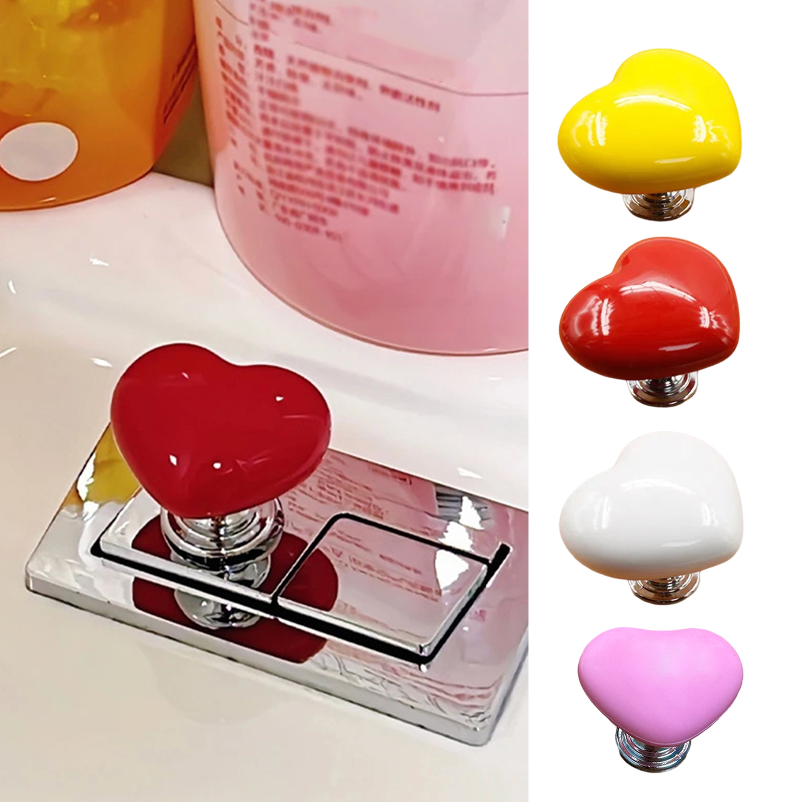Tnobhg 4Pcs Love Heart-shaped Toilet Buttons Creative Shape Vibrant ...