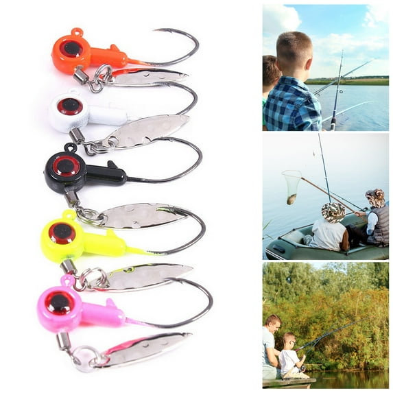Tnobhg 5Pcs 2.5CM/1.7G/3.5G Fishing Lure Hook with Spinner Sequin Barbed 3D Eyes Metal Jigging Fish Hook Outdoor Fishing Accessories