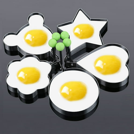 Tnobhg 5Pcs Egg Mold Ring Easy to Clean Creative Round Heart Shapes Stainless Steel Frying Egg Mold for Home Kitchen