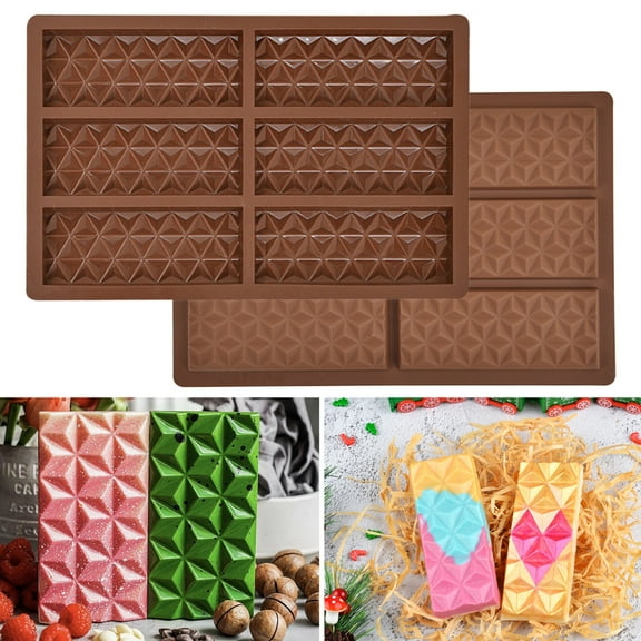 Tnobhg 6 Cavities Chocolate Mold Rectangular Shaped Silicone Candy Bar Mold Non-Stick Waffles Cheesecake Pudding Cake Dessert Mold