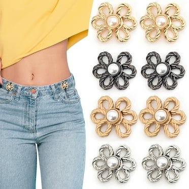 Tnobhg 8 Pair Flower Jeans Button Adjustable Waist Pant Waist Tightener No Sew No Tools Needed Stylish Waist-cinching Buttons