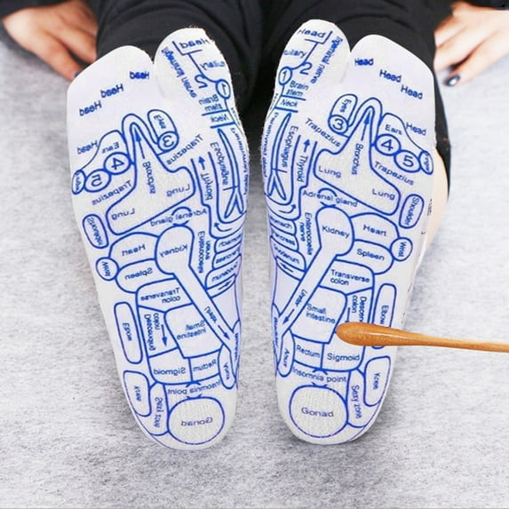 Tnobhg Acupoint Map Socks Set with Acupressure Pen Triangle Tool Foot Reflexology Socks Easy to Use Acupressure Socks 2 Size Massage Tools for Pain Relief