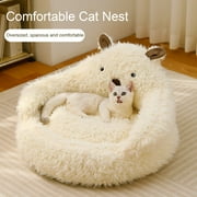 Tnobhg Alpaca Cat Litter Winter Warm Nest with Plush Pads Anti-slip Bottom Raised Edges PP Cotton Joint Relief Cat Bed
