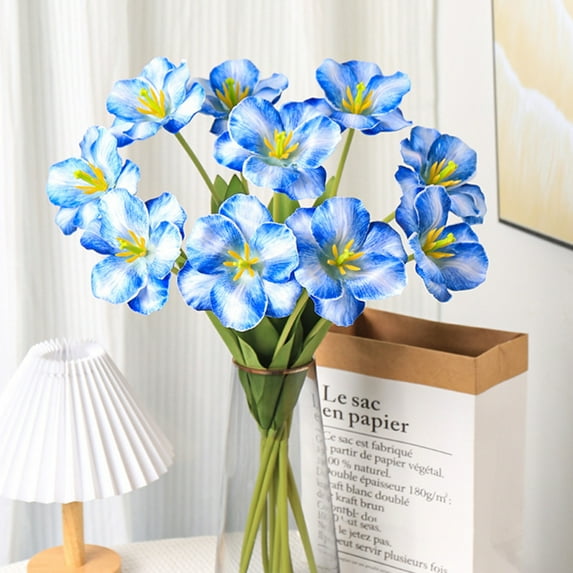 Tnobhg Artificial Opening Tulip with Stem Realistic Fake Silk Flower Home Office Table Centerpiece Faux Flower Branch Floral Arrangement Decoration