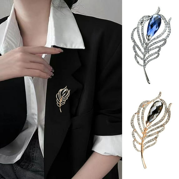 Tnobhg Brooch Peacock Feather Shape Hollow Shiny Rhinestone Stainless Exquisite Colorfast Luxury Bag Collar Scarf Hat Decoration Clothes Pin Lady Jewelry