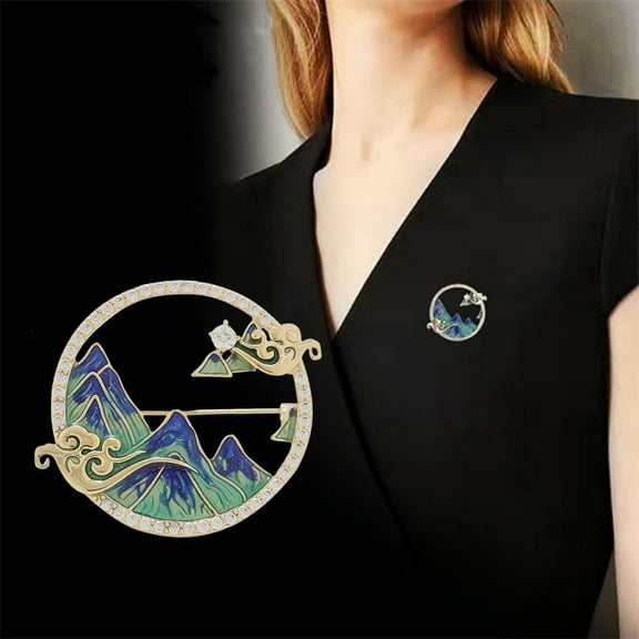 Tnobhg Brooch Pin for Women Classic Mountain River Pin Hollow Rhinestone Elegant Badge Lapel Pin for Bags Shirts Backpacks Versatile Accessory Perfect Gift