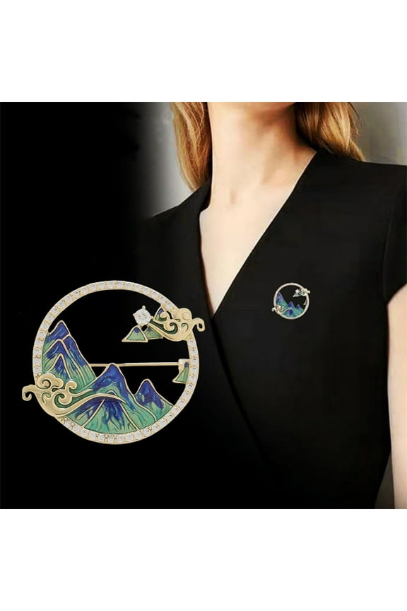 Brooch Pin for Women Classic Mountain River Pin Hollow Rhinestone Elegant Badge Lapel Pin for Bags Shirts Backpacks Versatile Accessory Perfect Gift