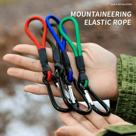Tnobhg Carabiner Bungee Cord Portable Hanging Hook Strong Elastic Rope Multifunctional Connector Heavy Duty Latex Elastic Cord with Alloy Climbing Buckle Tent Accessories