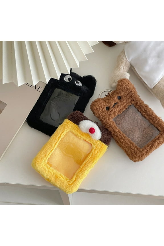 Cartoon Plush Card Holder Keychain Fuzzy Cute Animal Kpop Idol Photo Photocard Meal Card Storage Display Cover Sleeve Girls Students Birthday Gift