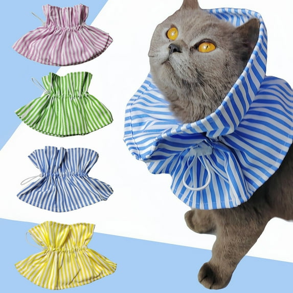 Tnobhg Cat Protective Collar Soft Breathable Adjustable Buckle Classic Striped Neck Wear Anti-licking Anti-bite Pet Dog Post Surgery Wound Healing Collar Pet Supplies