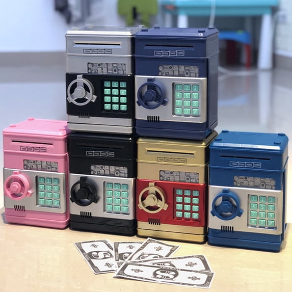 Tnobhg Children Piggy Bank ATM 4 Numbers Password Anti-crack Stable Structure Changeable Code Large Capacity Kids Money Saving Pot