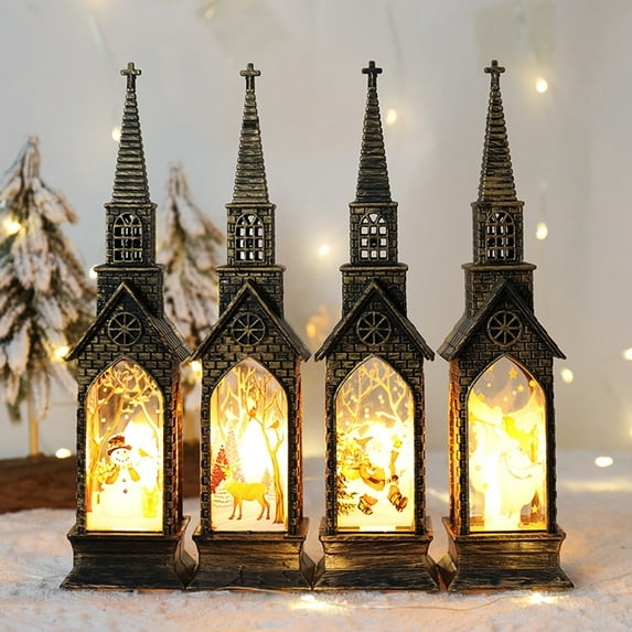 Tnobhg Christmas Glowing House Light Vintage Battery Operated Home Desktop Decoration Flameless Electronic Candle Lamp Night Light Party Supplies Gift