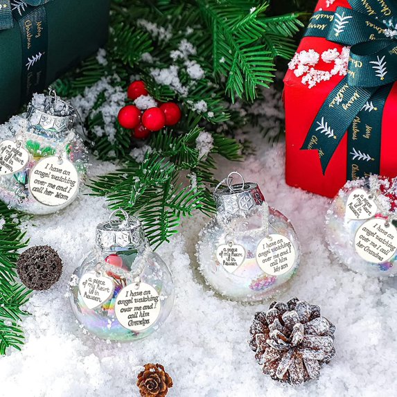 Tnobhg Christmas Memorial Ornament Ball Touching Words A Piece of My Heart Is in Heaven Xmas Tree Pendants for Mom Dad Son Daughter Sister