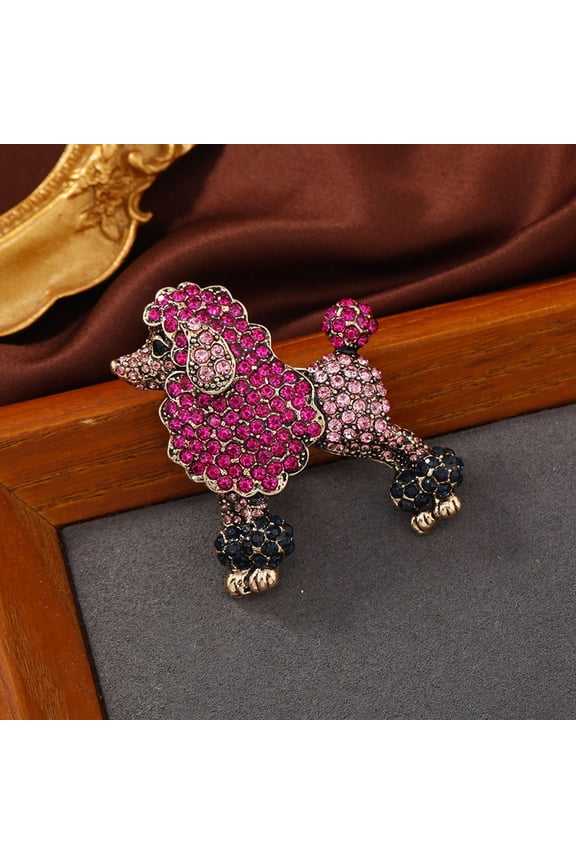 Creative Cute Poodle Dog Shape Brooch Sparkling Rhinestone Coat Lapel Pin Dress Shawl Scarf Hat Animal Badge Jewelry Gift