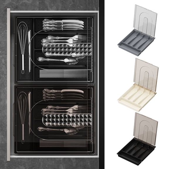 Tnobhg Cutlery Storage Box with Transparent Lid Classification Organization Large Capacity Multi Compartments Tableware Tray Fork Chopsticks Spoon Tableware Case