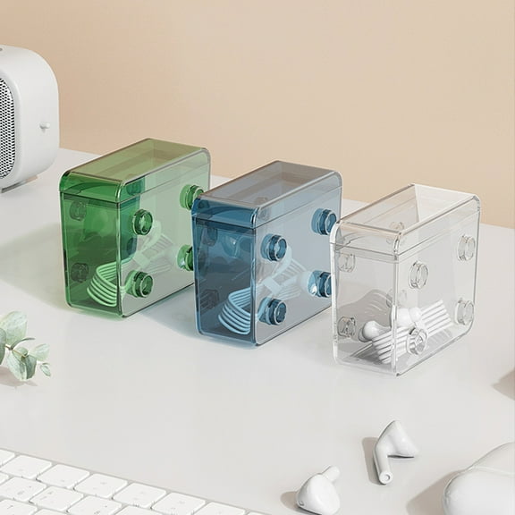 Tnobhg Data Line Storage Box Transparent Portable Smooth Dustproof Moisture-proof with Lid Desktop Organization Earphone Adapter Organizer Case