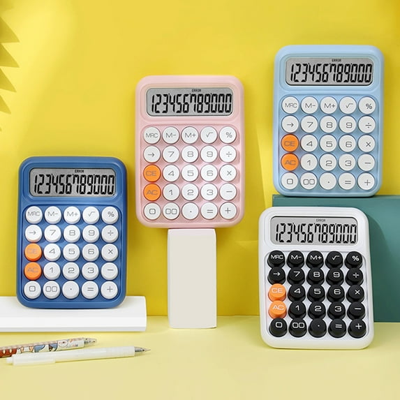 Tnobhg Desktop Calculator 12 Digits Big Round Flexible Buttons Candy Color Large LCD Display Battery Operated Finance Student Calculator Office Supplies