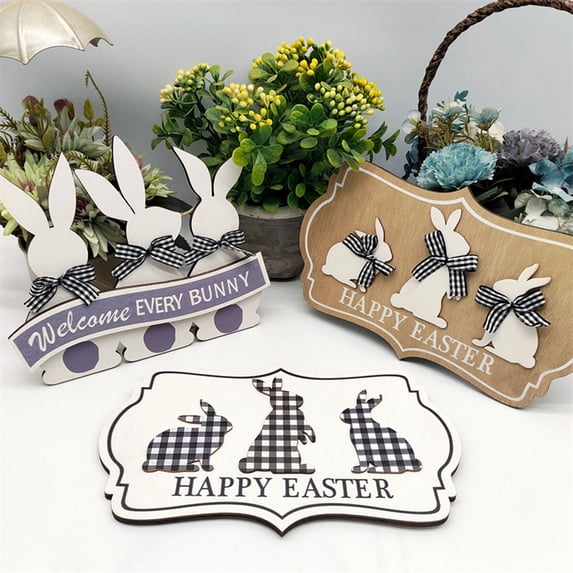 Tnobhg Easter Tag Pendant Cartoon Rabbit And Bow Decor Hanging Colorfast Reusable Wooden Thick Anti-crack Porch Garden Door Decoration Sign