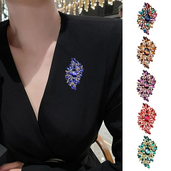 Tnobhg Elegant Colorful Glass Rhinestones Irregular Shape Brooch Pin Vintage Hat Scarf Shawl Badge Bridal Gift Dress Accessories