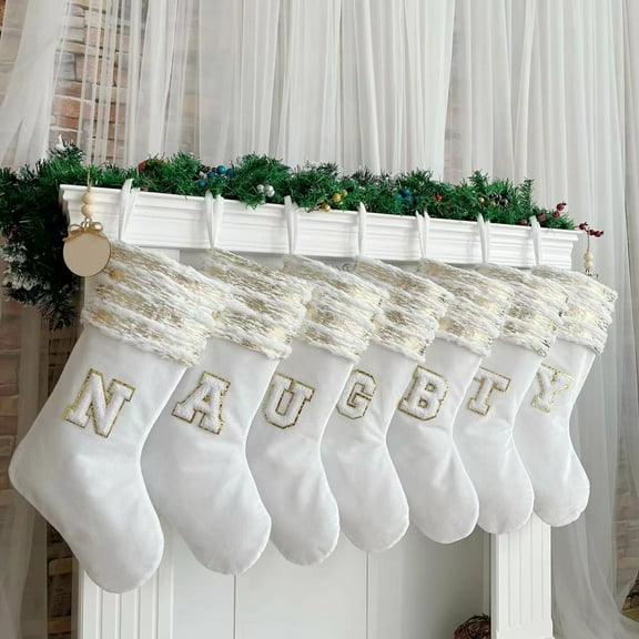 Tnobhg Embroidered Christmas Stocking with Lanyard Large Capacity Wear Resistant Xmas Letter Socks Hanging Decoration