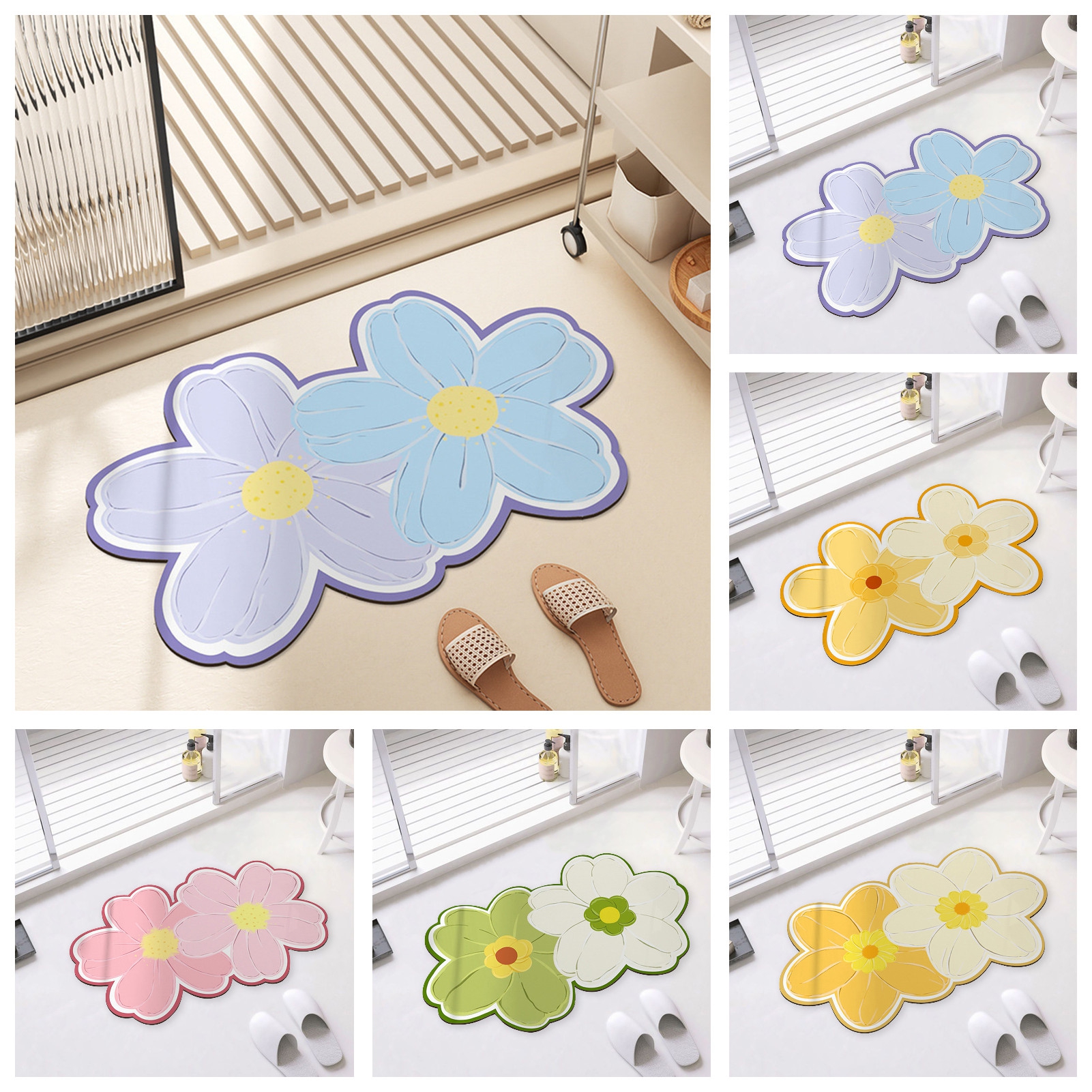 Tnobhg Flower Shape Bath Mat Modern Quick Drying Soft Anti-slip Thick ...