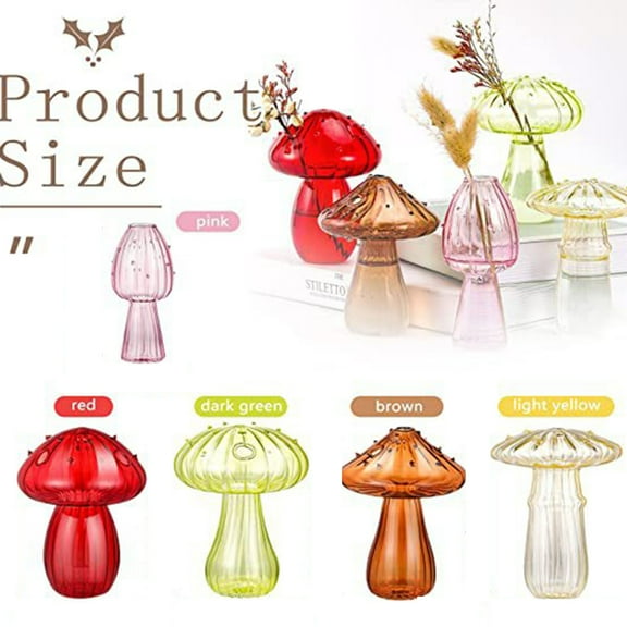 Tnobhg Flower Vase Adorable Mushroom Shape Transparent Glass Planter Unique Plant Propagation Station for Home Decoration