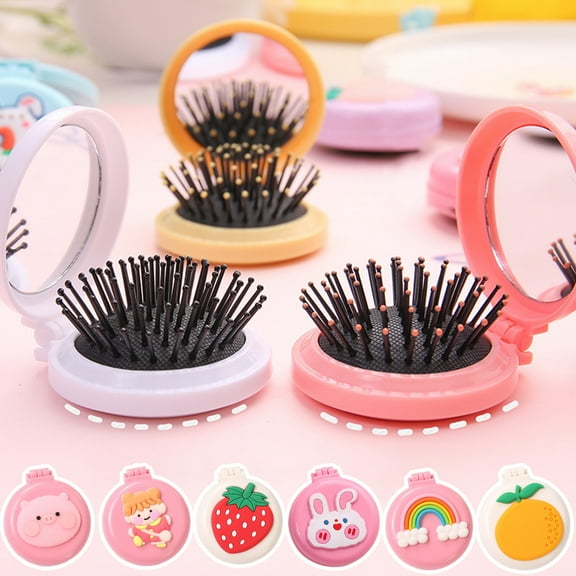 Tnobhg Folding Hair Comb with Mirror Portable Mini Air Cushion Massage Brush Travel Makeup Comb for Home Outdoor