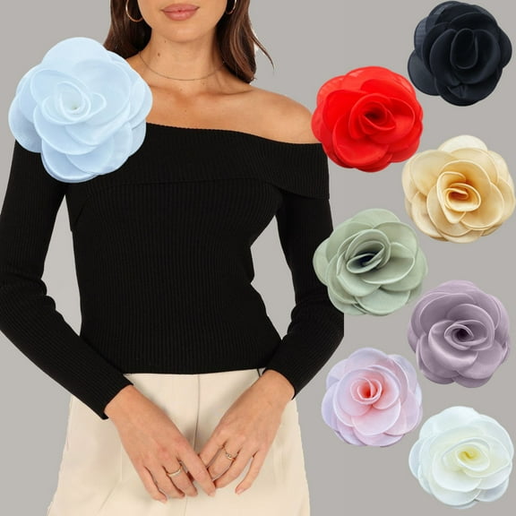 Tnobhg Formal Occasion Corsage French Style Big Camellia Mesh Fabric Bride Groom Wedding Brooch Prom Party Banquet Dress Suit Coat Brooch Clothes DIY Applique Patch