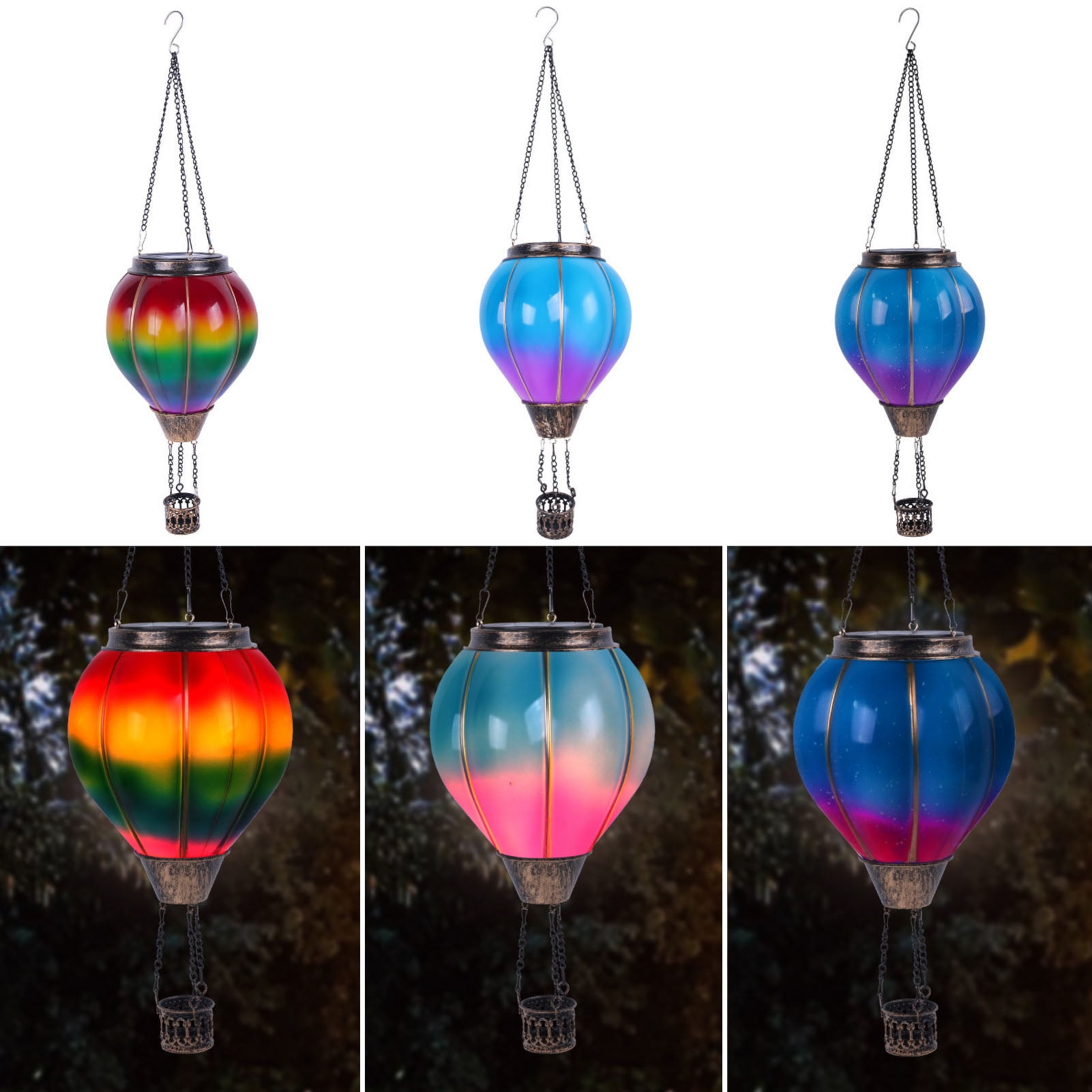 Tnobhg Hot Air Balloon Solar Lantern with Hook Auto On/Off Easy to Hang