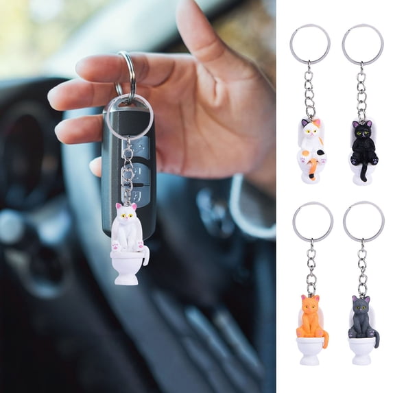 Tnobhg Key Chain Cat Toilet Shape Kitty DIY Bag Schoolbag Pendant Decoration Car Keys Storage Stainless No Deformation Colorfast Keyring