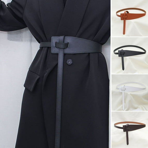 Tnobhg Korean Style Simple Women Faux Leather Belt Irregular Shape Adjustable Knot Long Waistband Suit Coat Corset Belt Fashion Accessories