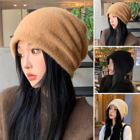 Tnobhg Korean Style Women Imitation Mink Fur Pile Hat Outdoor Warm Plush Hat Autumn Winter Super Soft Thickened Hat Outfit Accessories