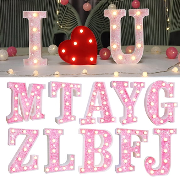 Tnobhg LED Letter Light Glitter Alphabet Sign with Hanging Hole Night Light Party Wedding Home Decoration LED Light