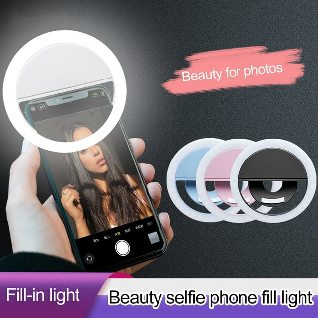 Tnobhg LED Rechargeable Selfie Fill Light 3 Modes Clip-on Round Beauty Ring Light Portable Anti-slip Selfie Lights for Phone/Tablet/Laptop Live Streaming Makeup Photography