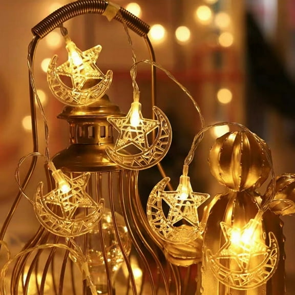 Tnobhg LED String Light Warm White USB Plug-in Star Moon Castle Festival Light Ramadan Decoration Mubarak Eid Home Decor