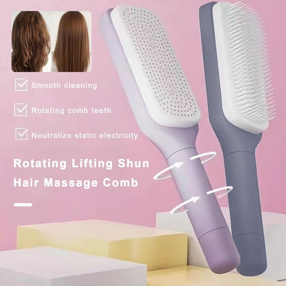 Tnobhg Large Massage Comb One-Key Self Cleaning Hair Brush with Long Handle Anti-static Scalp Massage Hair Comb Women Hairdressing Retractable Comb Home Travel Use