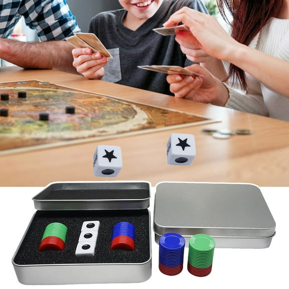 Tnobhg Left Right Center Dice Game Set with 3 Dices 36 Chips Aluminum Box Packaging Gaming Dice Accessories for Multiplayer Entertainment
