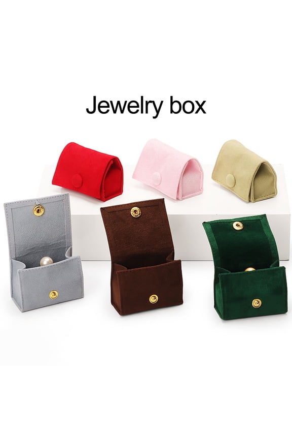 Mini Jewelry Box Elegant Luxury Soft Velvet Portable Solid Color Snap Button Travel Ear Studs Earrings Finger Ring Organizer Bag Holder Container Case