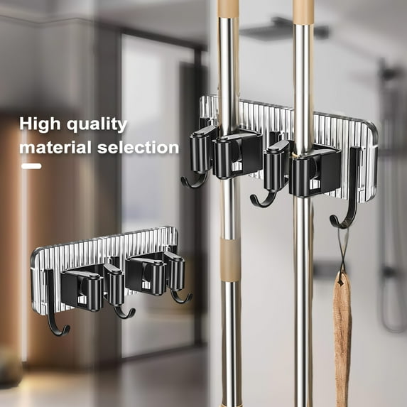 Tnobhg Mop Broom Holder Wall Mounted Heavy-Duty Punch-free Organizer Garage Laundry Closet Indoor/Outdoor Storage Hanger